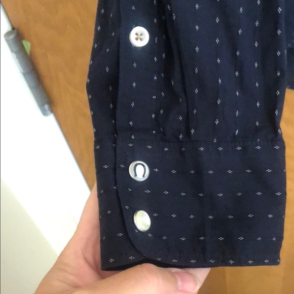 navy western style button down shirt with pearl buttons - Picture 5 of 8